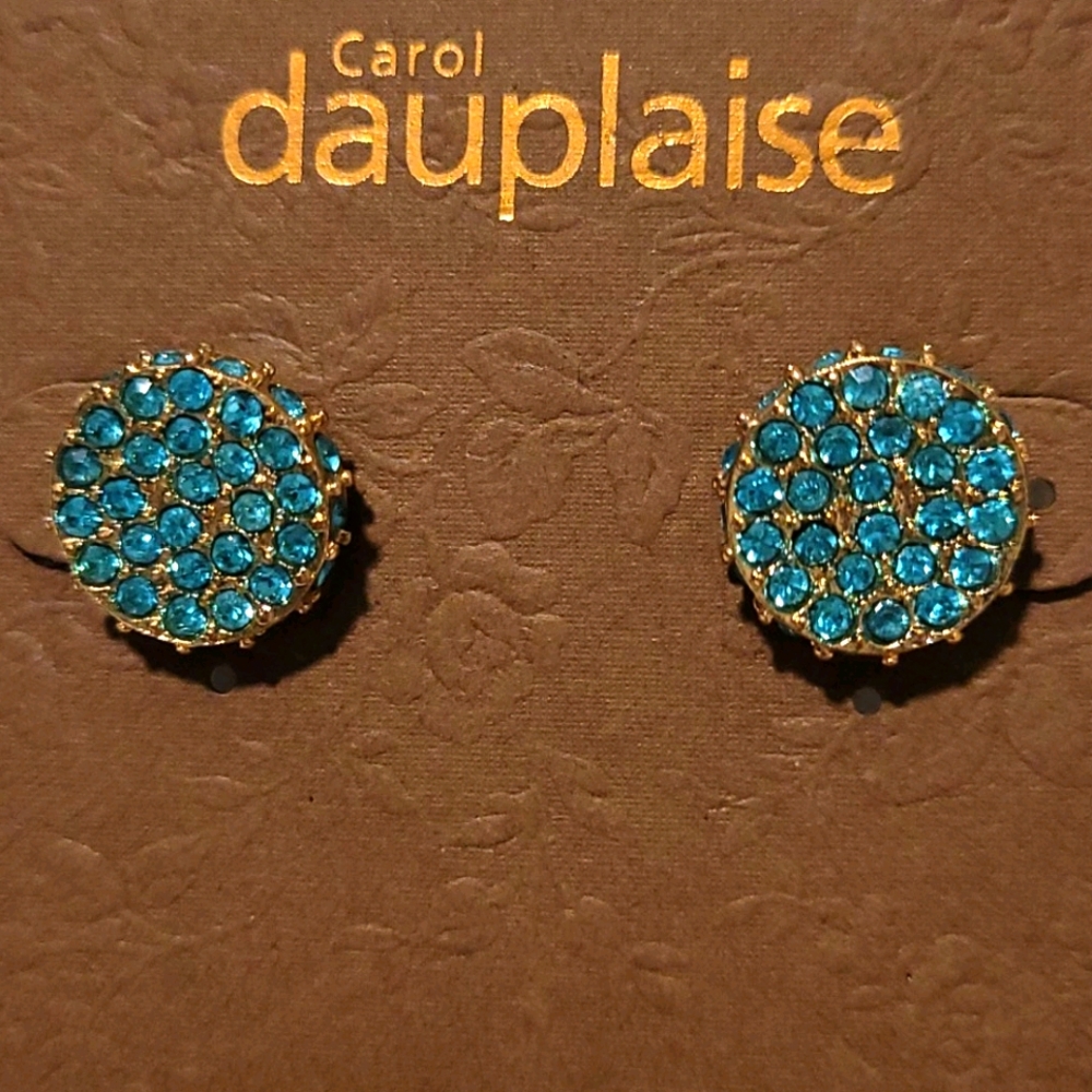 Pierced Round Earrings. Blue Gems in Golden Metal